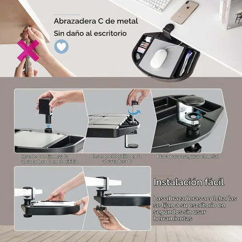 Vista 2 de EHO Organizador de escritorio con abrazadera, multifuncional con cajón para lápices, almacenamiento de alfombrilla de mouse, giratorio, a prueba