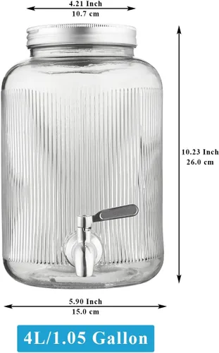 Vista 2 de Berglander Dispensador de bebidas de vidrio para refrigerador, dispensador de bebidas de 1 galón con grifo de acero inoxidable a prueba de fugas