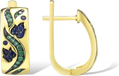 Vista 3 de Santuzza Pendientes Huggie de plata de ley 925 con patrón de piedras preciosas para mujer