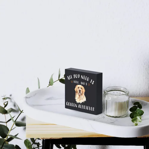 Vista 6 de Divertida caja de madera Golden Retriever con texto en inglés All You Need is Love and a Golden Retriever