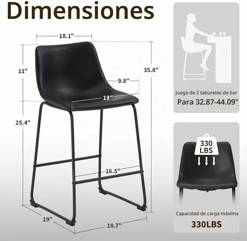Vista 2 de STOOLINK Juego de 2 taburetes de bar de altura de mostrador, taburetes de bar de 26 pulgadas con respaldo y pata de metal, sillas de bar modernas