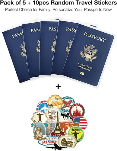 Vista 5 de WHALEZON Paquete de 5 fundas transparentes para pasaporte, protector de pasaporte de plástico transparente, Cartera de viaje