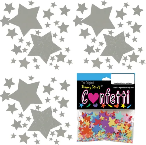 Vista 3 de Confetti Mix - Galaxy Stars Silver - 2 bolsas de media onza (1 oz) #8909 Q01 plateado