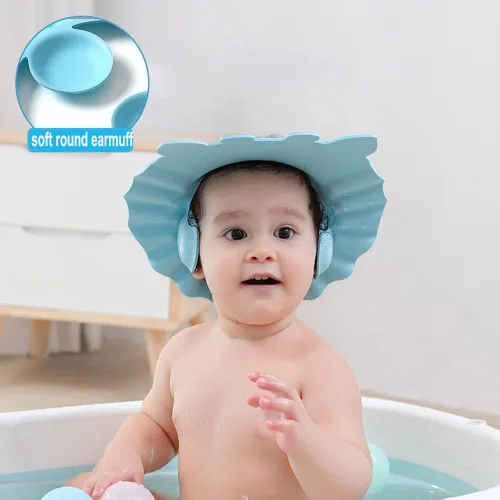 Vista 5 de Gorro de ducha para bebé, gorra de baño, visera de baño, protector de champú para lavado de cabello para niños, ajustable, impermeable, visera