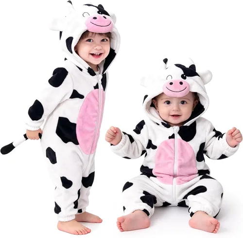 Vista 12 de Disfraz de monstruo azul para niños pequeños: mameluco de animal con capucha para Halloween, lindo y cálido traje de monstruo azul para otoño e
