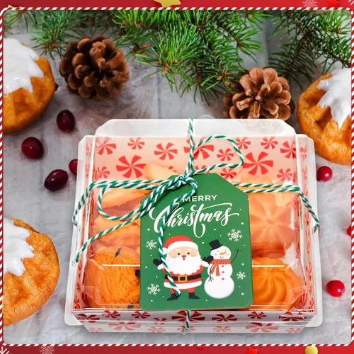 Vista 7 de Yaomiao 50 piezas de cajas de charcutería de Navidad con cuerdas y tarjetas, caja de comida de Navidad con tapas transparentes, contenedores