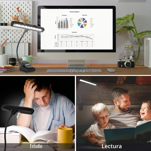 Vista 5 de Vshinic - Luz de soporte de música, 10 luces LED de orquesta con clip, totalmente ajustable, sin parpadeo para piano, lectura de libros, mesa