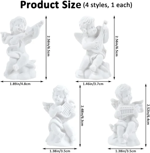 Vista 2 de 4 piezas de pequeñas estatuas de ángeles de resina para decoración del hogar, 4 estilos
