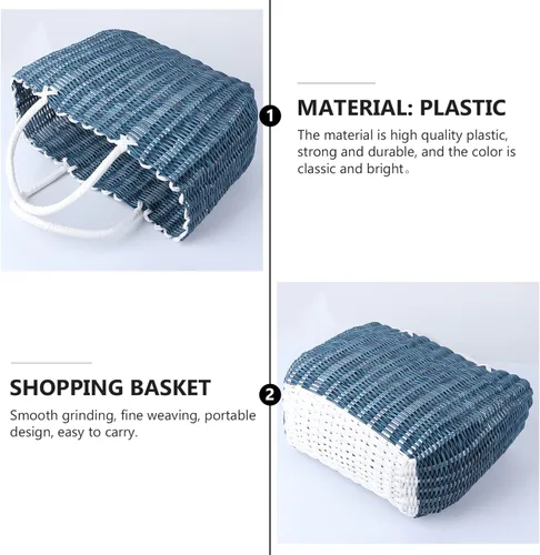 Vista 9 de Bolsa de plástico tejida para el mercado, bolsa de compras reutilizable con asa, bolsas de frutas y verduras, bolsa de playa grande para el hogar