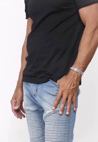 Vista 3 de kuzzoi Pulsera redonda bizantina de plata de ley 925 para hombre, longitud 7,48 pulgadas - 9,05 pulgadas, ancho 0,55 pulgadas, 3.17 onzas