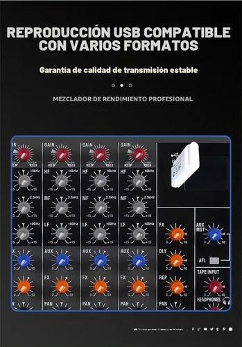 Vista 2 de CK-60 Mezclador profesional (6 canales) para grabación DJ Stage Karaoke Music Application w/USB Drive BT