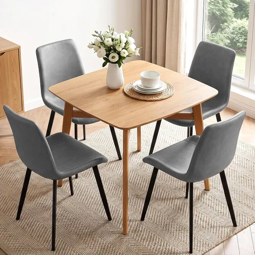 Vista 14 de HIPIHOM 3-Piece Oak Dining Table Set for 2, 31.5in Table with Steel Legs Oak Table+2 Yellow Chairs