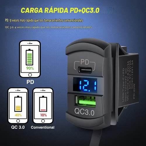 Vista 5 de Nilight Interruptor de palanca con salida USB estilo LED voltímetro conector rápido 12V PD tipo C y USB QC 3.0 para automóviles, reemplazo
