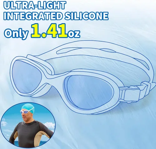 Vista 3 de Body+ Gafas de natación, gafas de natación de visión amplia para adultos, hombres y mujeres, antivaho sin fugas, transición o lentes polarizados