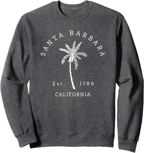 Vista 5 de Retro Cool Vintage Santa Barbara Beach California Palm Tree Sudadera, Negro, S