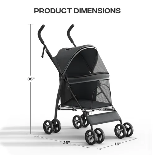 Vista 2 de Cochecito para mascotas para perros y gatos pequeños, 10-22 libras, almacenamiento trasero, negro