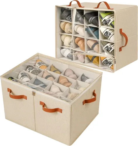 Vista 12 de TOPIA HOME Organizador de zapatos para armario, caja de zapatos plegable con divisores ajustables y cubierta transparente, organizador