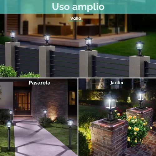 Vista 7 de Luces Solares para Postes, Lámpara Solar de Poste de 6000K de Anochecer a Amanecer con Base de Montaje para Poste, Luces Solares para Postes