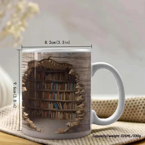 Vista 2 de Taza de café con diseño de biblioteca para amantes de los libros, regalos geniales para lectores, taza de cerámica única, apta para lavavajillas