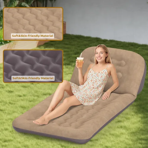 Vista 3 de Colchón inflable de aire individual para acampar con respaldo ajustable, catre inflable para acampar para viajes, dormir, sofá inflable