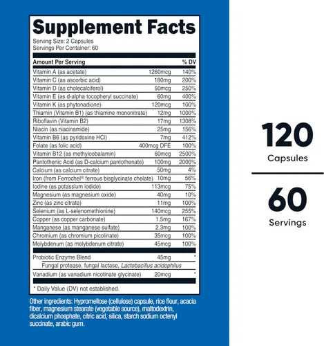 Vista 2 de Nutricost Multivitamínico con probióticos 120 cápsulas vegetarianas - Repleto de vitaminas y minerales