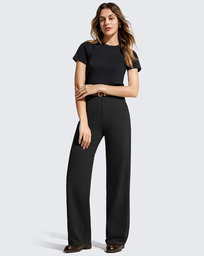 Vista 6 de G4Free EverGoing - Pantalones de vestir de pierna ancha para mujer con Negro