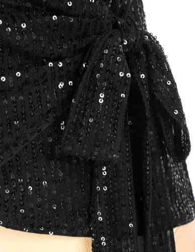 Vista 5 de GRACE KARIN Camiseta de lentejuelas para mujer, camiseta sin mangas brillante con cuello en V, sexy, con lazo en la cintura, para fiesta, club