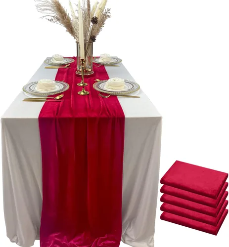 Vista 26 de Lujoso camino de mesa de terciopelo, decoraciones de recepción de boda de 10 pies, tela de terciopelo suave de 20 x 120 pulgadas, revestimiento