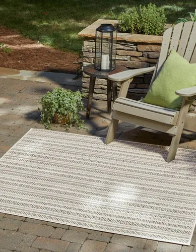 Vista 39 de Unique Loom Outdoor Striped Collection Alfombra de área - Maia (2' 2" x 3' 1" Rectángulo, Beige/Marfil)
