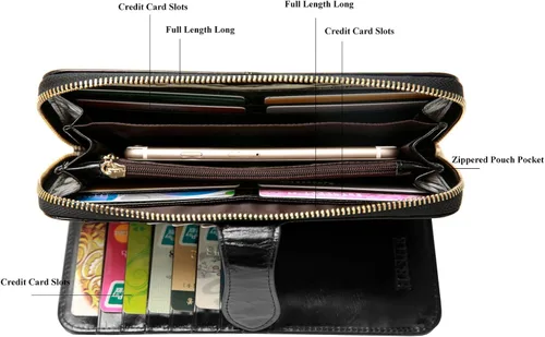 Vista 5 de Heshe - Cartera larga para mujer con clip de dinero con correa de muñeca