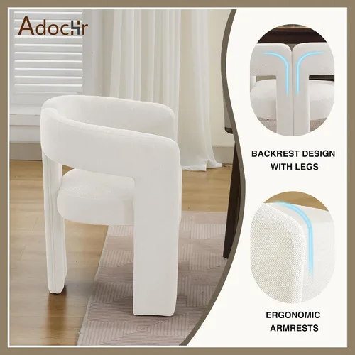 Vista 8 de adochr Modernas sillas de comedor de barril, silla de comedor tapizada de lino con patas de madera, sillas decorativas con brazos, cómodos sillones