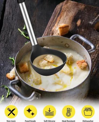 Vista 5 de Juego de tenedor de silicona para pasta y cucharón de sopa, antiadherente, sin BPA, resistente al calor, prácticos utensilios de cocina