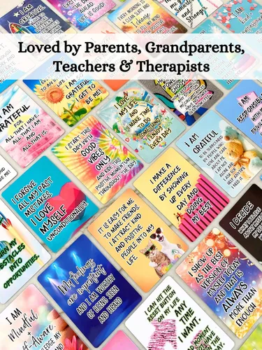 Vista 2 de Tarjetas de afirmación positiva para niños y adolescentes, 54 afirmaciones, más de 150 preguntas inspiradoras con caja de almacenamiento, inspira