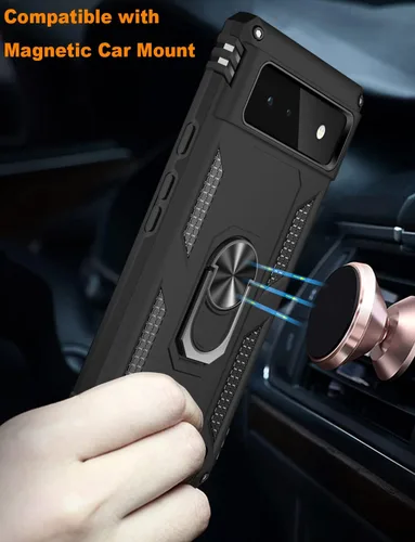 Vista 7 de IKAZZ Funda adecuada para Google Pixel 6, grado militar, a prueba de golpes, resistente, para pasar la prueba de caída de 16 pies con soporte Negro