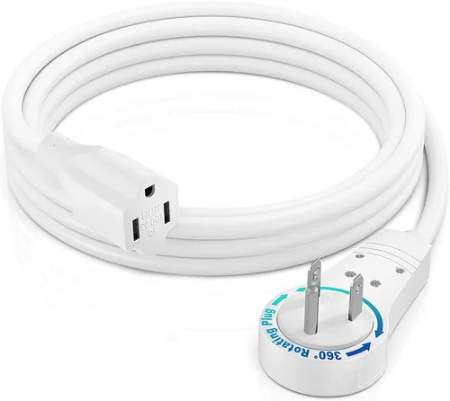 Vista 12 de Maximm - Cable de extensión de enchufe plano blanco de 1 pie, rotación de 360°, toma única, para interiores, calibre 16, 3 puntas, cable de tierra