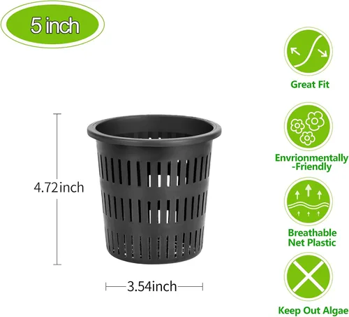 Vista 5 de Vasos de red de 5 pulgadas (paquete de 12), macetas de red para hidroponía, cestas de malla de orquídeas, macetas de suministros hidropónicos