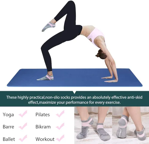 Vista 2 de JOYNÉE Calcetines de yoga antideslizantes para mujer con agarres ideales para pilates barras bailes hospitales fitness 3 pares