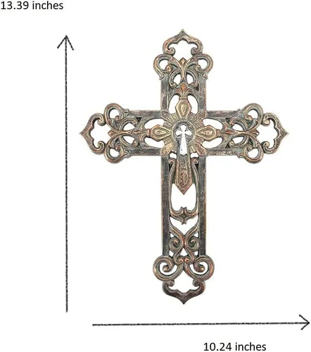 Vista 8 de Comfy Hour - Cruces de pared de 13.3 pulgadas para decoración del hogar Estilo bronce antiguo con centro plateado