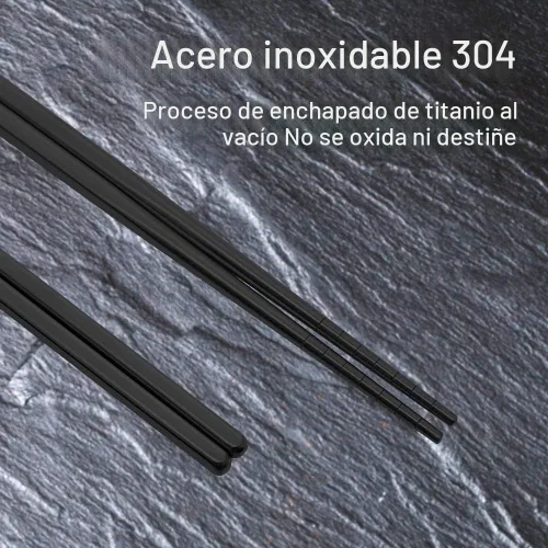 Vista 5 de Palillos de acero inoxidable 304 reutilizables multicolores, ligeros, aptos para lavavajillas – 5 pares (negro)