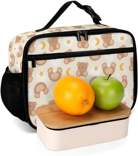 Vista 7 de Lonchera reutilizable con diseño de osos de peluche de color marrón, bolsa térmica con aislamiento, lonchera para comida y comida, bolsa de mano