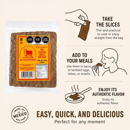 Vista 9 de La Norteñita Machacado Carne Seca Laminada 8.82 oz Jerk Bocadillos de carne con alto contenido de proteínas, auténtico sabor norteño, aperitivos
