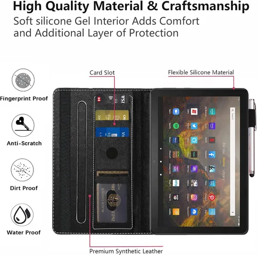 Vista 7 de Funda para tablet Fire HD 10/Fire HD 10 Plus de 10.1 pulgadas (11ª generación, lanzada en 2021) – Funda delgada de piel sintética con soporte