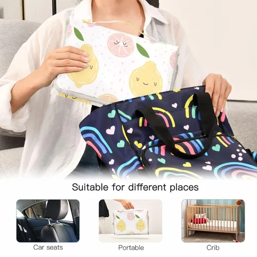 Vista 5 de Whimsical Critters Portable Changing Pad with Built-in Pillow, Waterproof Foldable Baby Diaper Changing Pads, Diaper Mat for Boys and Girls
