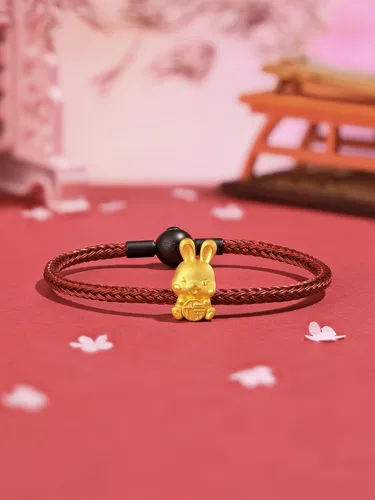Vista 3 de ZHOU LIU FU Pulseras de oro real para mujer, pulsera de conejo de la suerte, joyería de oro de 24 quilates, pulsera roja, dije de oro sólido