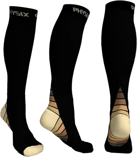 Vista 8 de Physix Gear - Calcetines de compresión 20-30 mmHg, para hombres y mujeres, para correr, enfermeras, espinillas, vuelo, viajes Negro