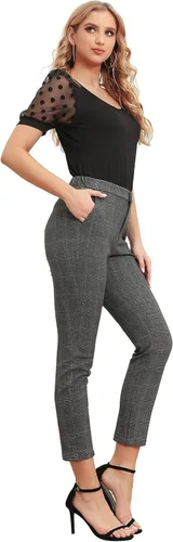 Vista 3 de Pantalones casuales elásticos de cintura alta para mujer con bolsillos