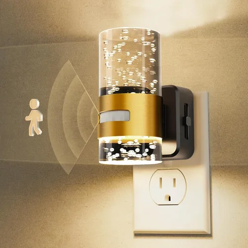 Vista 26 de L LOHAS LED Luz nocturna con sensor de movimiento, luces nocturnas de burbujas enchufables a la pared, luz nocturna de cambio de temperatura