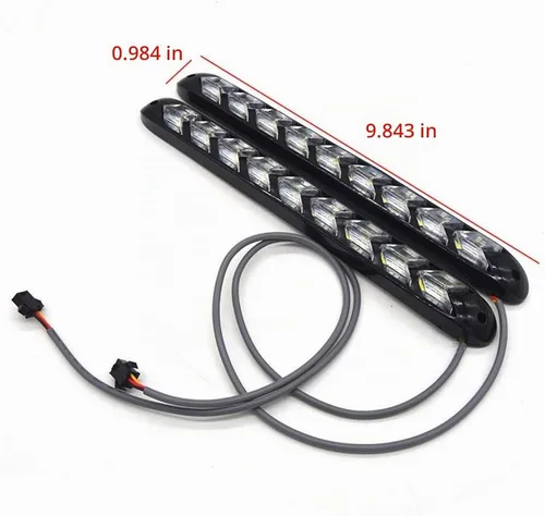 Vista 4 de SOCAL-LED LIGHTING Tiras LED DRL de Flecha con Función de Giro 10" (25cm) 12V, Luces de Giro Intermitentes Secuenciales de Doble Color Ámbar Blanco