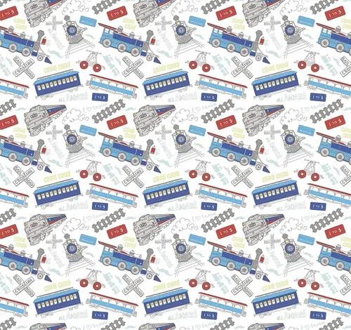 Vista 4 de Papel de regalo para fiesta de cumpleaños de tren – Plegado plano 30 x 20 pulgadas (3 hojas)