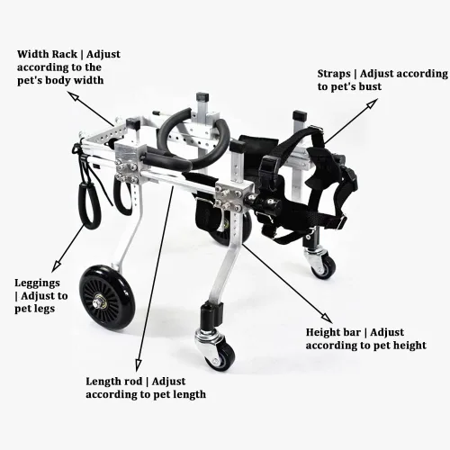 Vista 3 de Silla de ruedas para perros para patas delanteras, silla de ruedas ajustable para gatos de 4 ruedas con cinturón de vientre, carrito de mascotas